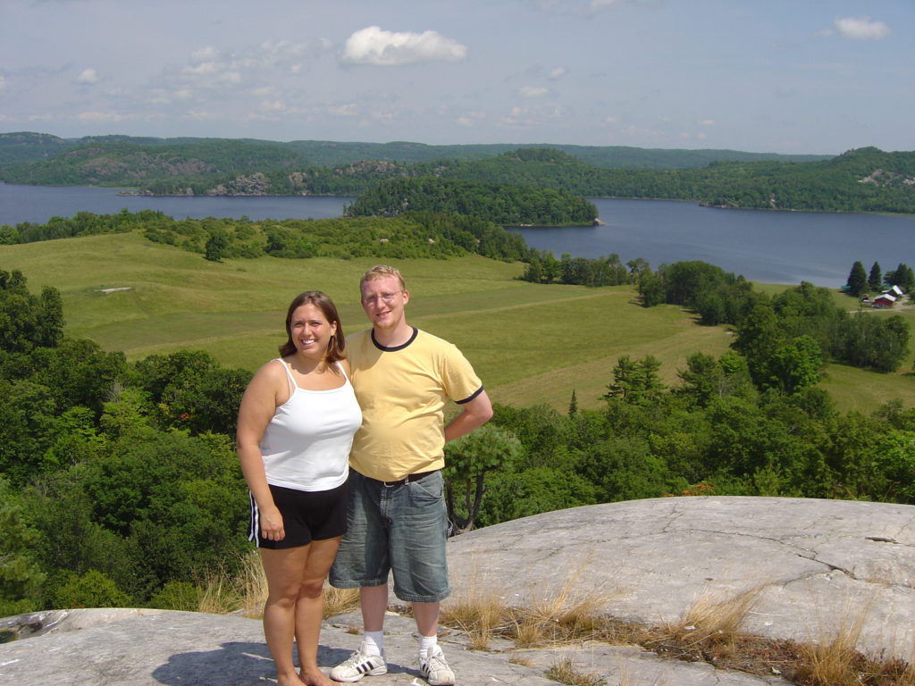 Brodi and David at a scenic overlook of Rock Lake Ontario