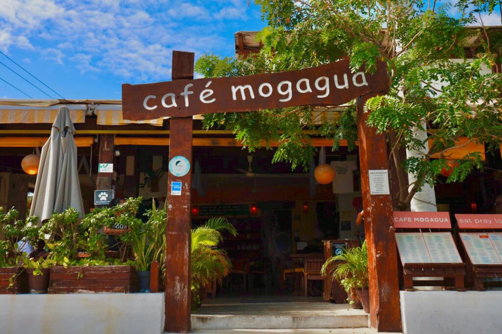 Entrance to Cafe Mogagua, one of the best breakfast places in Isla Mujeres.