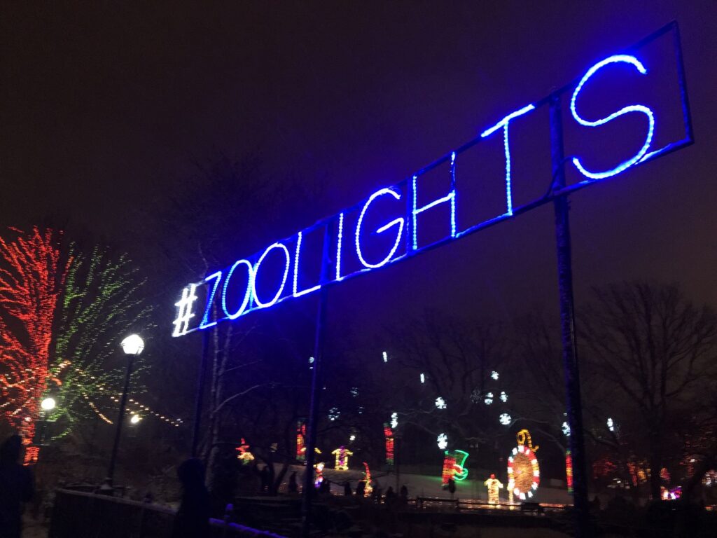 fun things to do in Chicago in December include the Christmas Lights at Lincoln Park Zoo are one of the best fun things to do in Chicago in December.