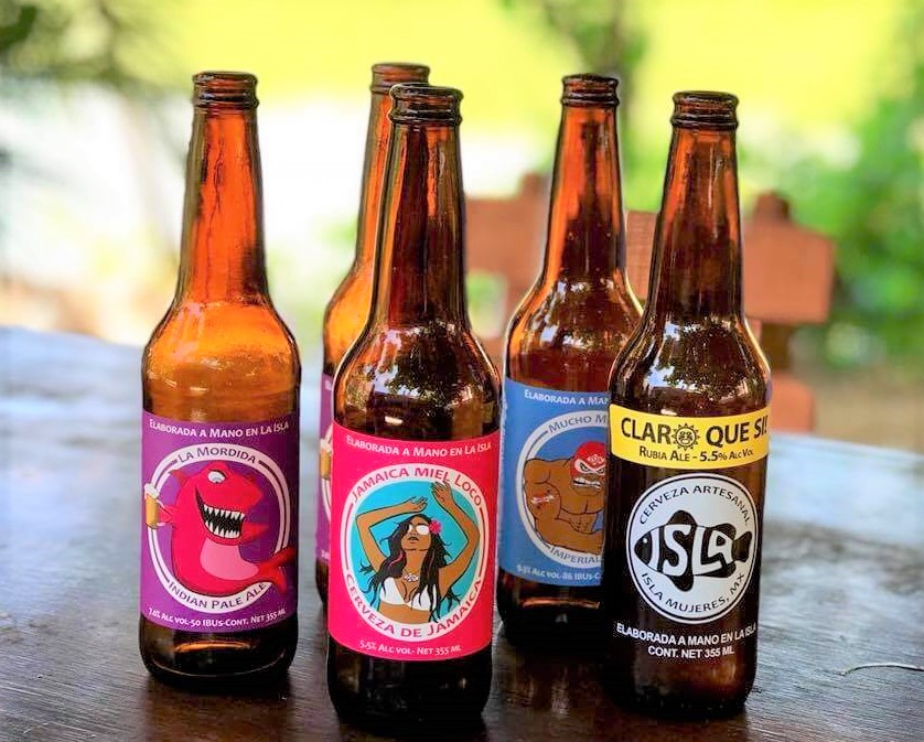 5 bottles of been from Isla Brewing Company on Isla Mujeres