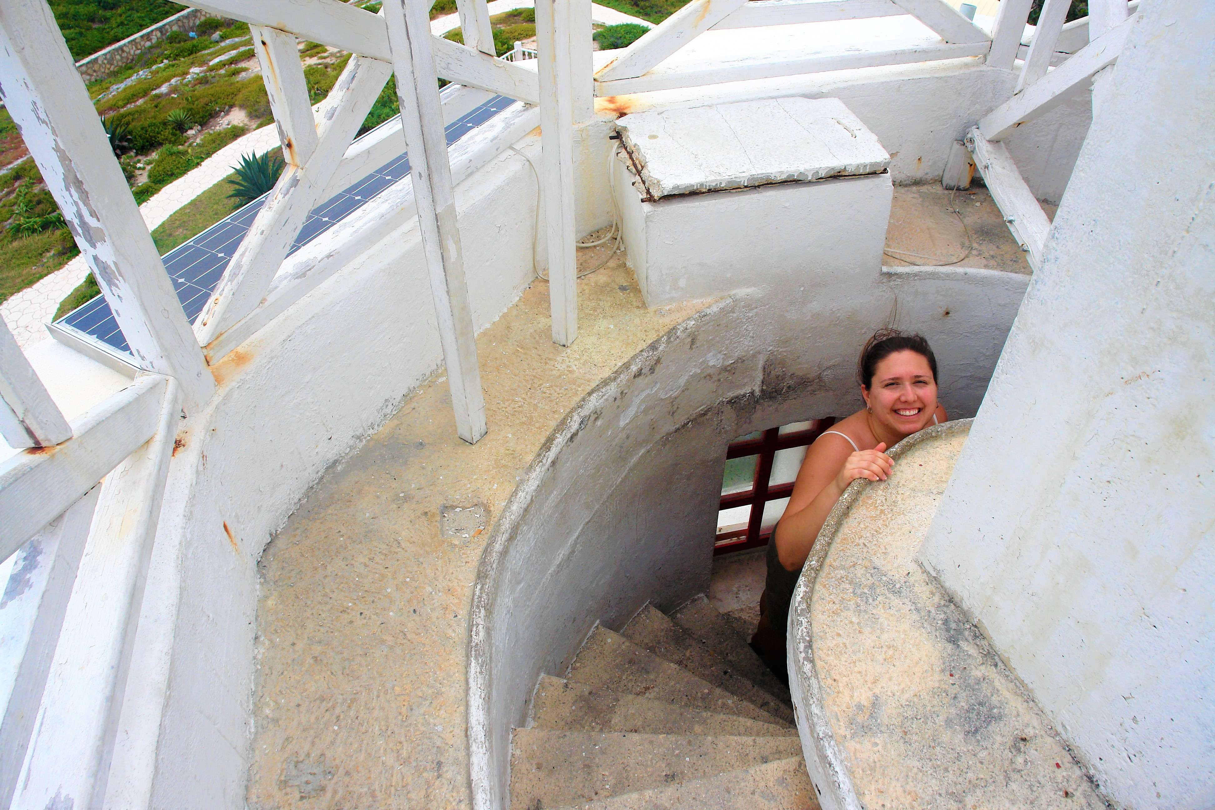 Brodi climbing down from the top of the Punta Sur lighthouse on Isla Mujeres