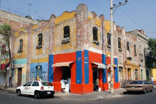 Colorful building on a street corner in San Rafael