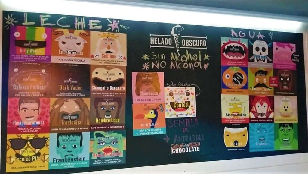 Helado Obscura is a Mexico City restaurant that offers alcoholic and non-alcoholic ice cream options.