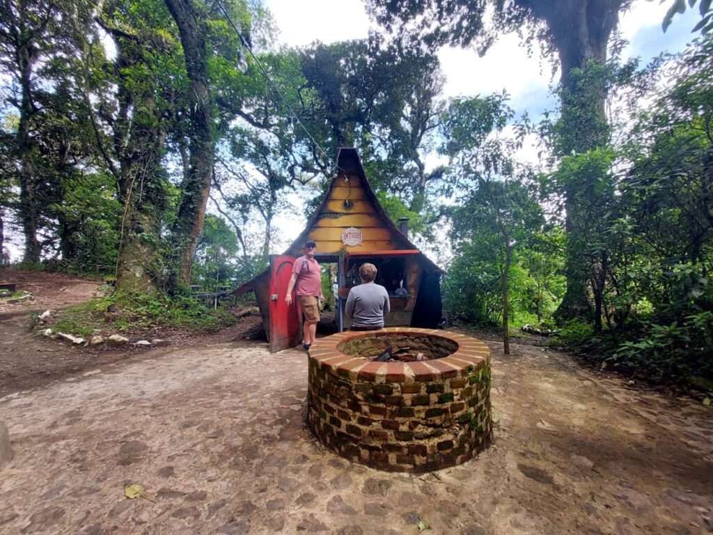 The fire pit for camping at Hobbitenango Guatemala is near the hammock forest and Antigua Brewing Company hut.