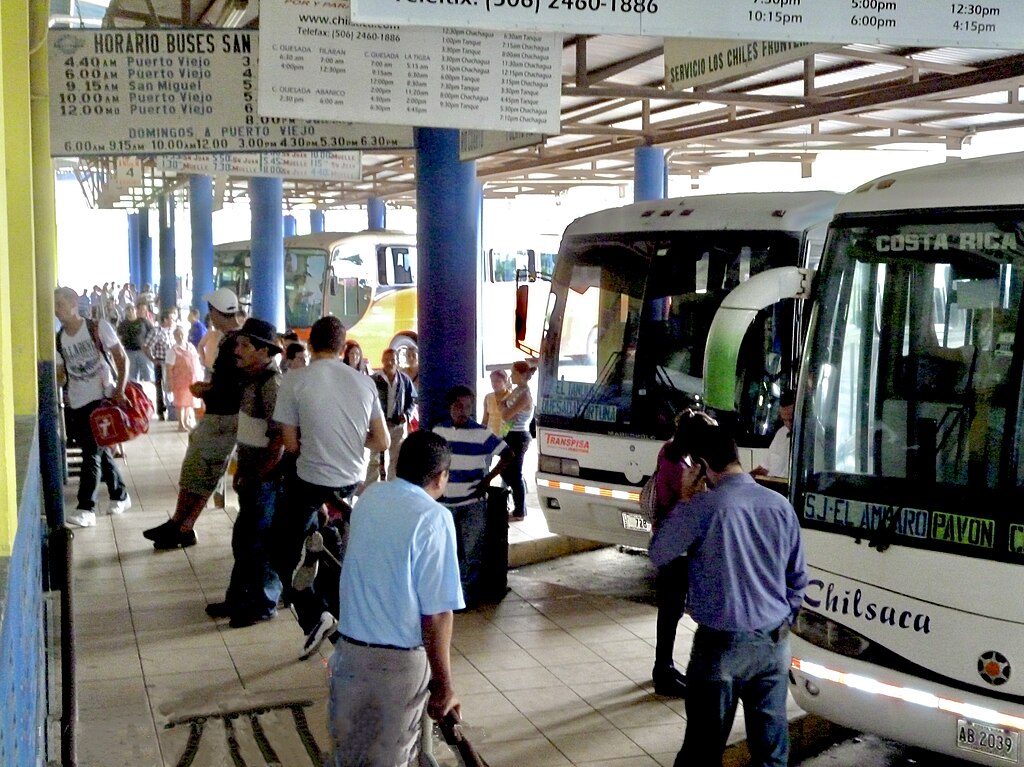 People at a bus station in Costa Rica