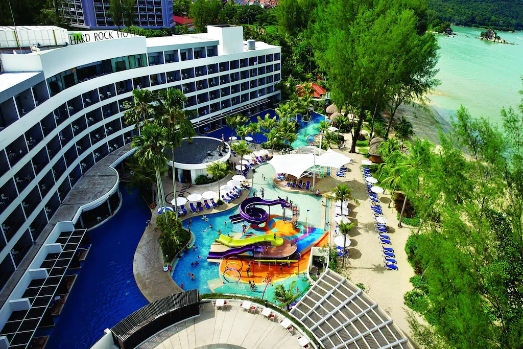 Aerial view of the Hard Rock Hotel Penang pool area