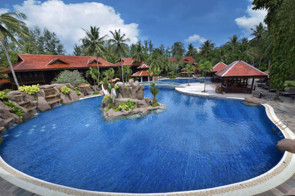 View of the pool at Pelangi Beach Resort in Langkawi