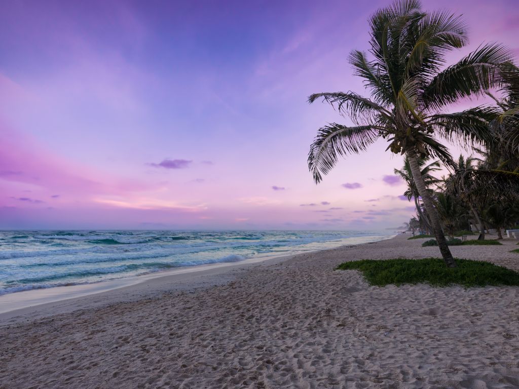 Sunset on the beach in Tulum.