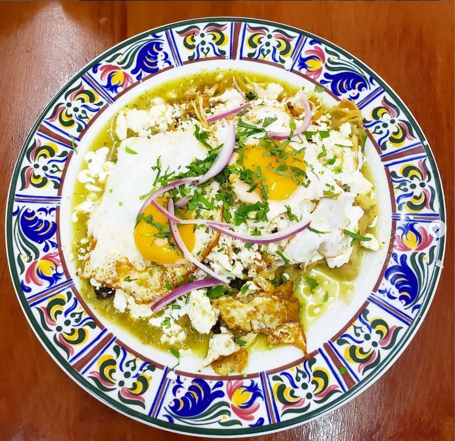 Chilaquiles at Antojo Chilango restaurant in Playa del Carmen.