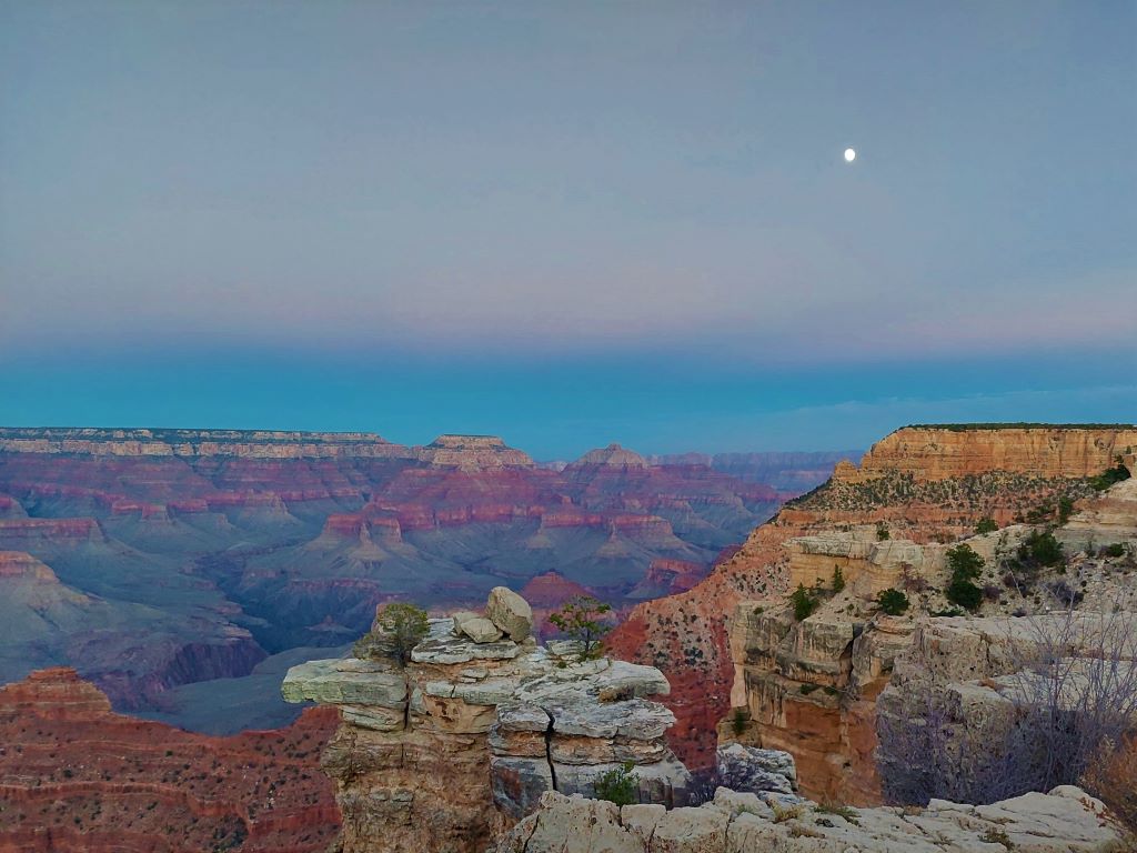 Moon over the Grand Canyon South Rim at Sunset