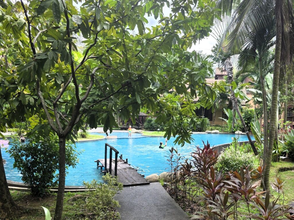 My son with our friends in Malaysia during a pool playdate