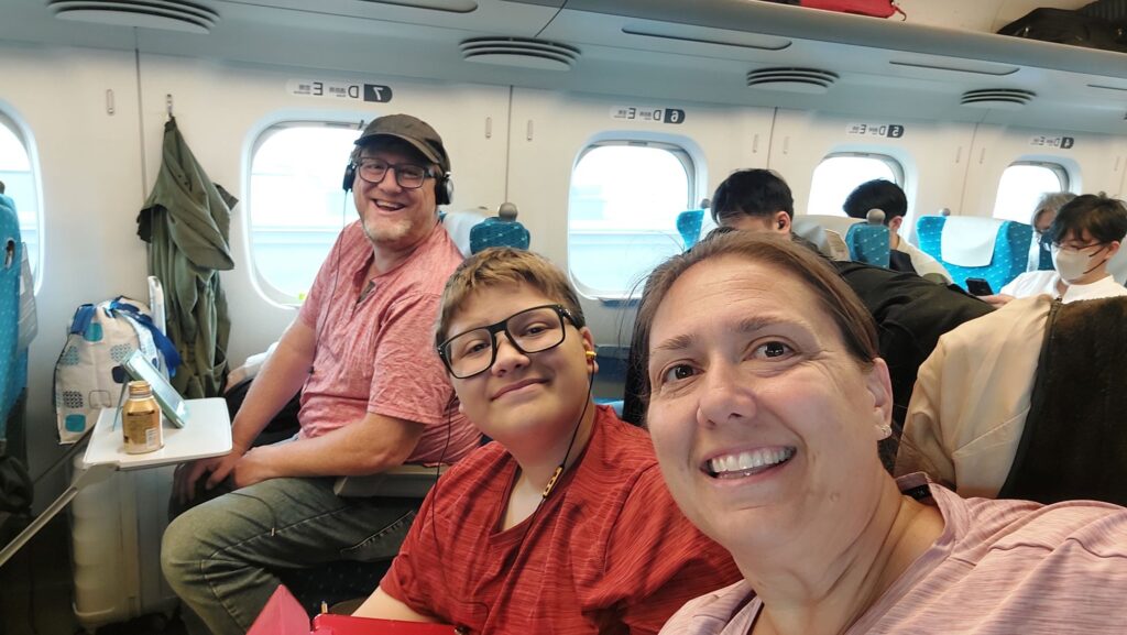 Our family on the bullet train in Japan