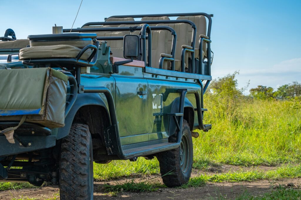 Close up view of an empty safari jeep