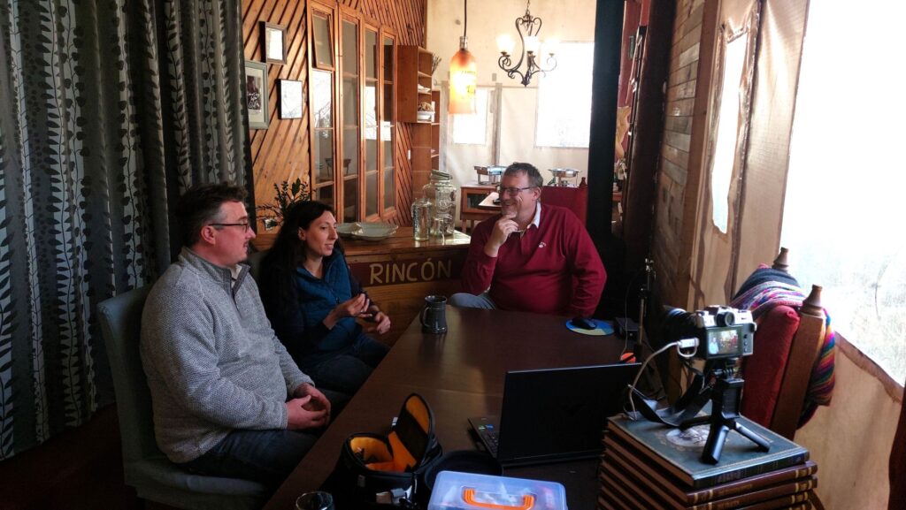 David doing a live podcast interview in Chile 2023.