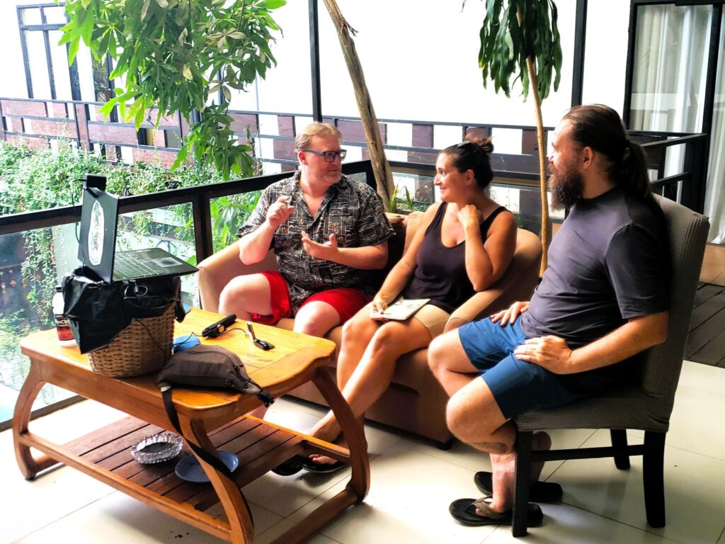 David doing a live podcast interview in Cambodia.