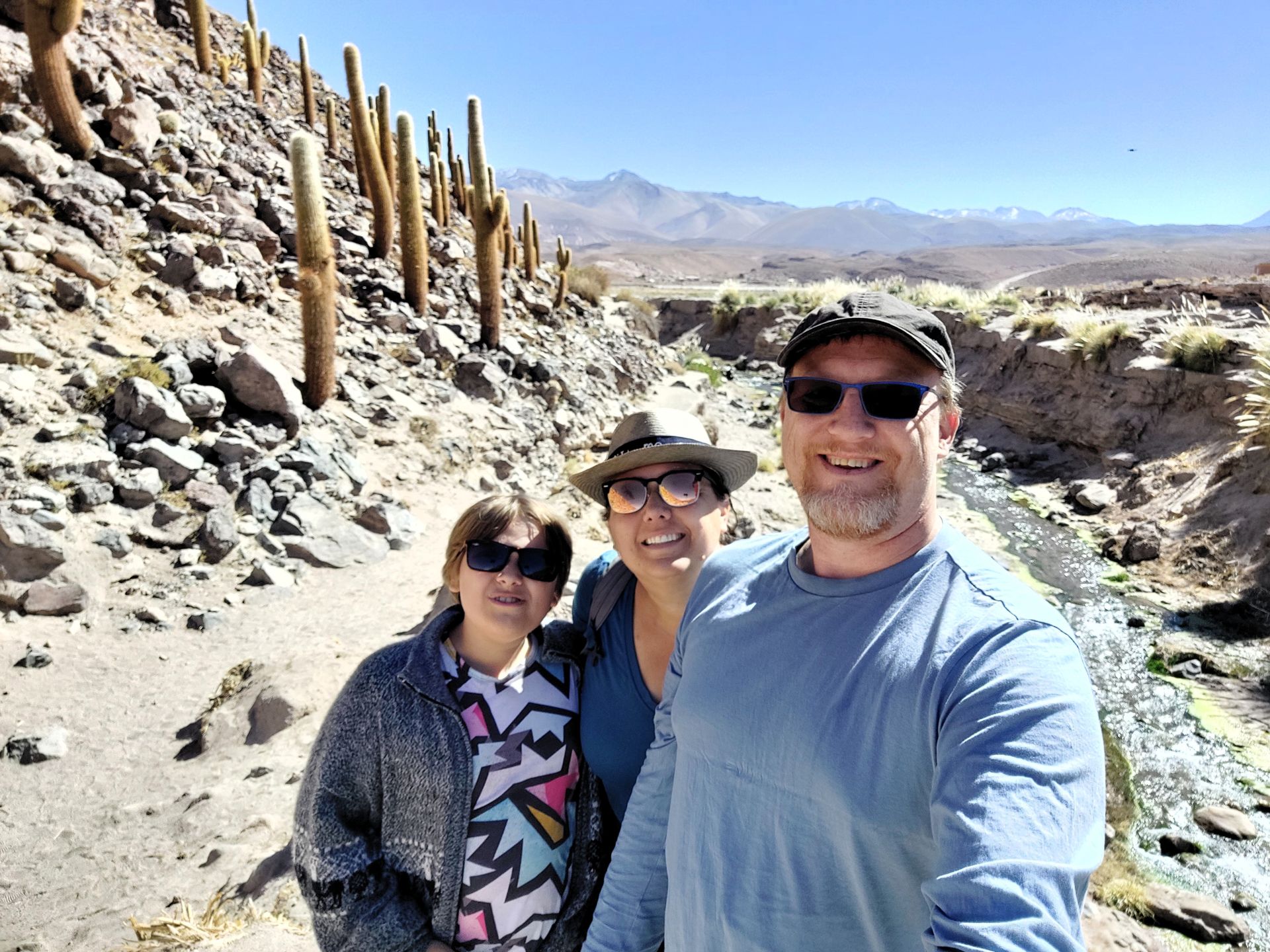 Our family hiking the cactus trail in the San Pedro de Atacama desert in Chile.